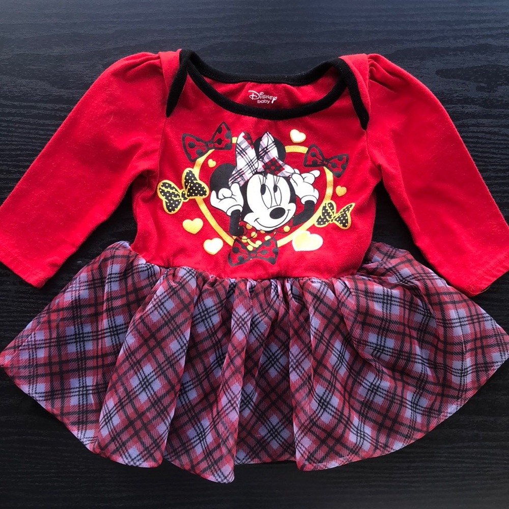 12mo red Minnie Mouse dress red w/plaid skirt